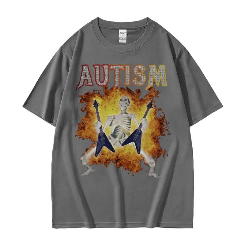Maglietta Meme Scheletro Autismo Umorismo Teschio Divertente Uomo Donna Moda Harajuku Maglietta Casual Cotone Magliette di Alta Qualità Streetwear