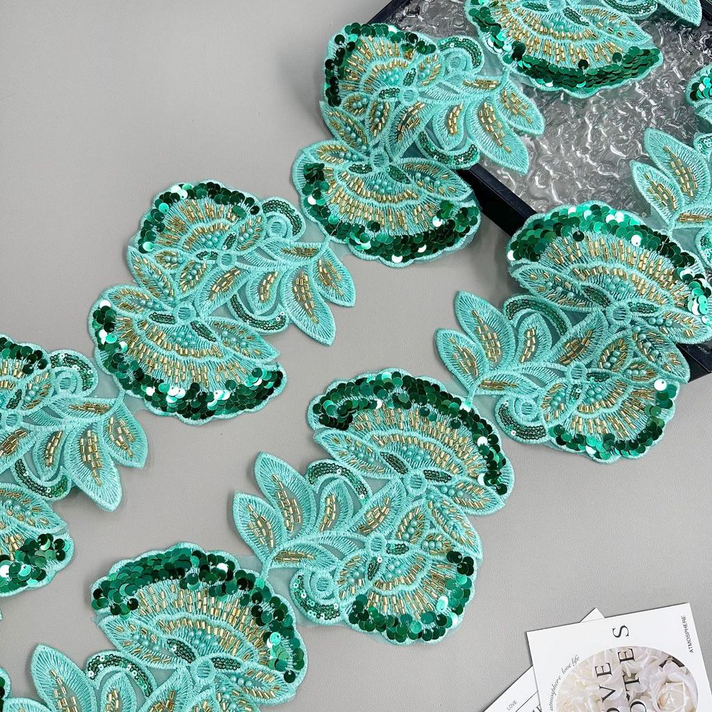 Heavy Industry Multi-Color Mesh Yarn Bead Sequin Embroidery Flower Patch Lace Decoration Ethnic Style Dress Clothing Cloth Sticker