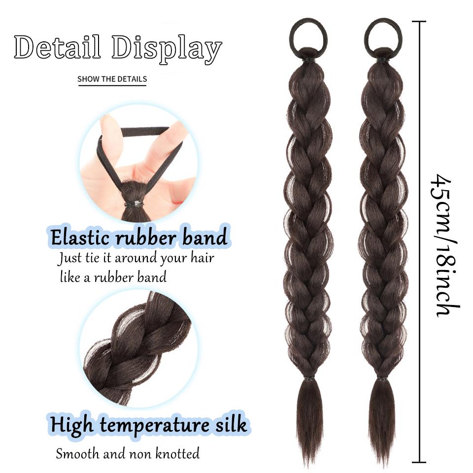 2pc Synthetic Long Twist Braid Ponytail Extensions With Rubber Band 24 Inch Boxing Braided Hair Extensions For Women Daily Use