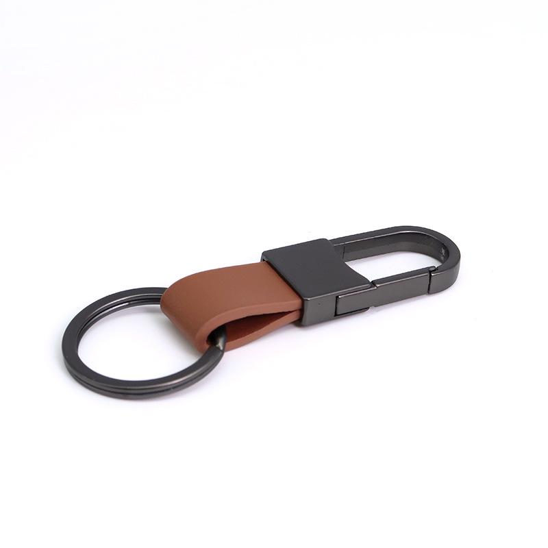 Men's Genuine Leather Car Keychain with Zinc Alloy Waist Clip and Customizable Laser Logo