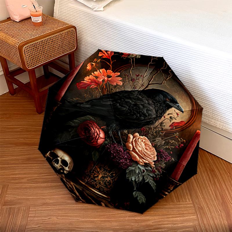 

1PC crow Raven Skull Umbrella Portable Folding Umbrella Iron Frame Hole Bone Structure Outdoor Home Umbrella разноцветный
