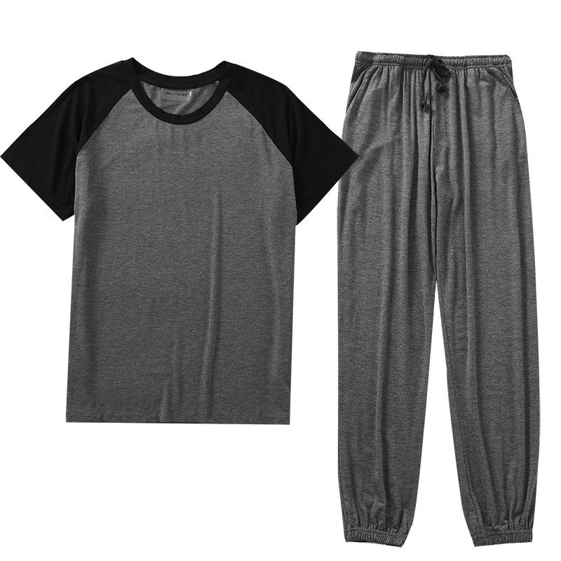 

Spring and Summer Mens Pajamas Suit Modal Short-sleeved Trousers Thin Plus Fat Large Size Relaxed Fit Home Clothes 4XL