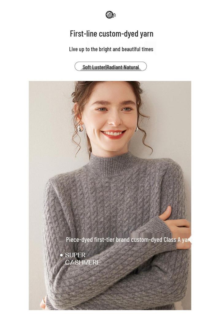 Women's Half-High Collar Cable Knit Cashmere Sweater - Korean Style Thick Pullover for Autumn and Winter
