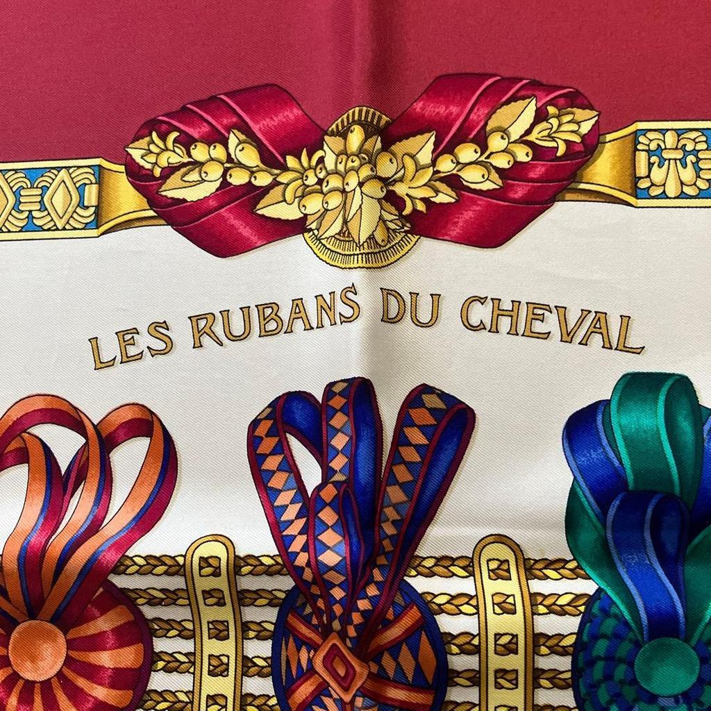 Used Hermes scarf Carre 90 "Horse Ribbon" (beautiful item with little signs of use)