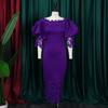 Abiti Scollati Donna Eleganti Maniche a Lanterna Patchwork di Pizzo Tubino Pacchetto Fianchi Lunghezza Caviglia Vestito di Compleanno