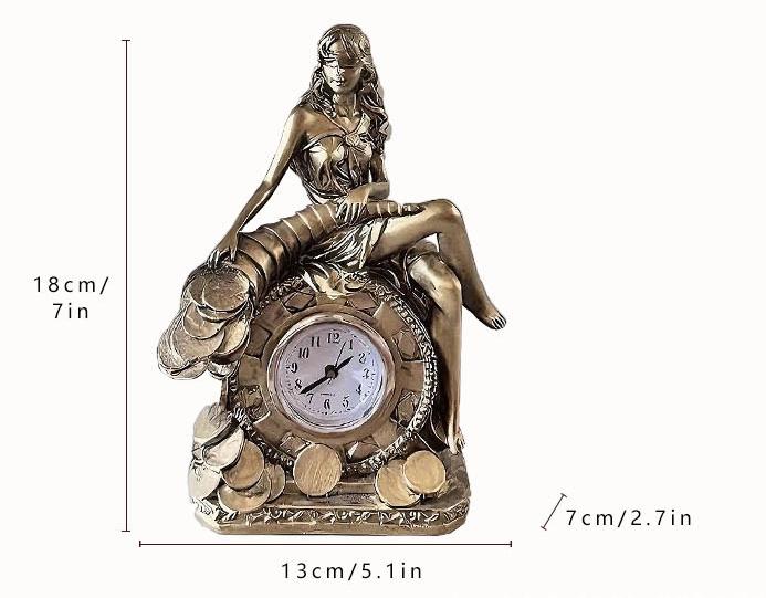 

Статуэтка Настольные часы Богиня Смола Элегантные Часы Скульптура На Заказ для Роскошного Дома Отеля Декор золотой