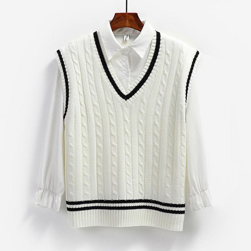 

Японский стиль преппи свитер жилет женский 2024 весна осень корейская мода свободный трикотажный пуловер женский повседневный жилет верхняя одежда 120