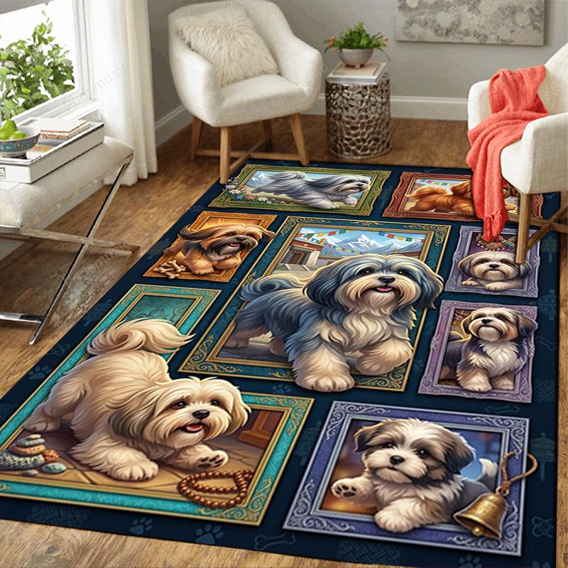 Canine Portraits Pattern Rug Floor Mat for Living Room or Bedroom Soft and Comfortable Carpet a Gift for Birthday and Holiday.