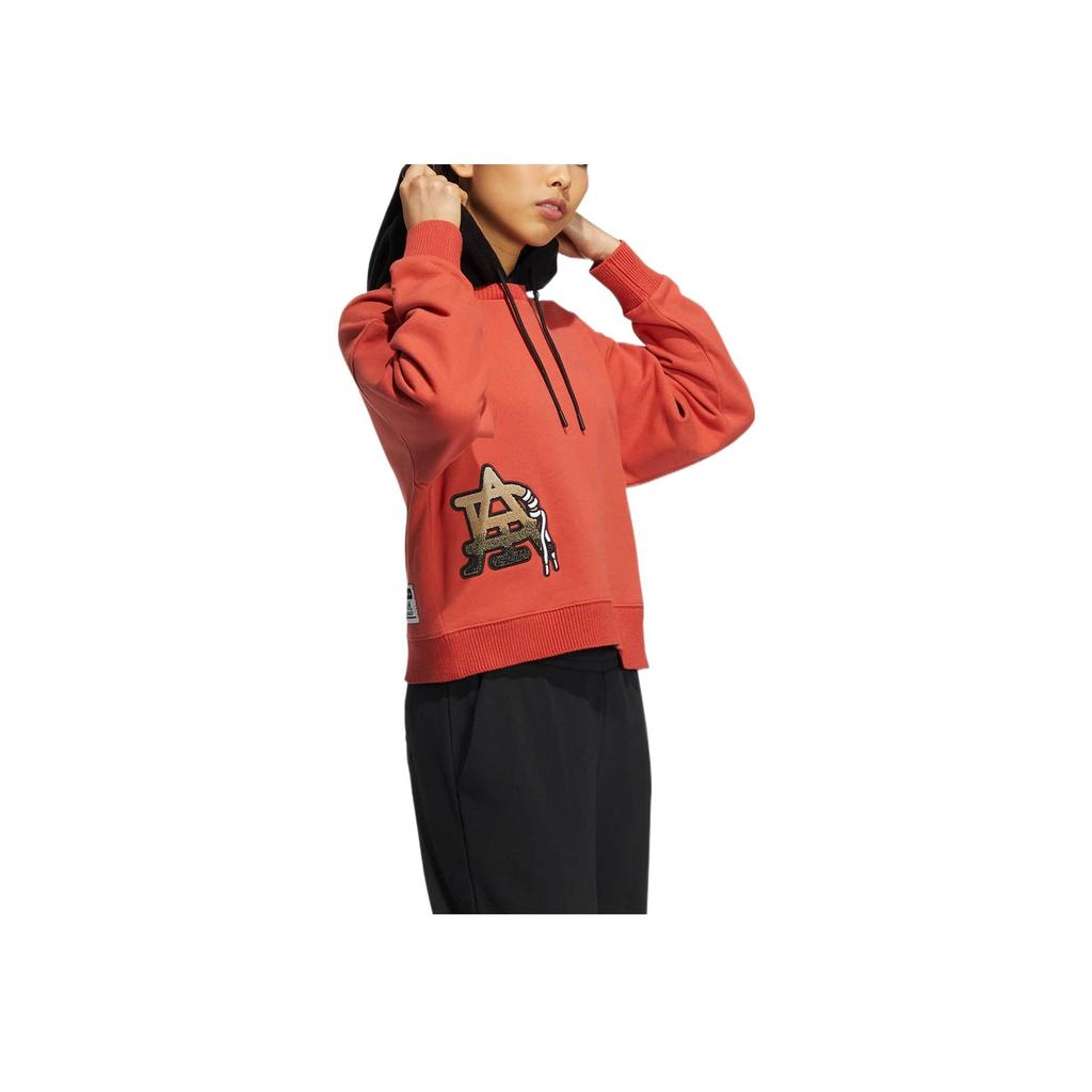 Adidas Originals Clover Logo Print Patch Hooded Drawstring Long Sleeve Sweatshirt Women Tops Multicolor HS9502