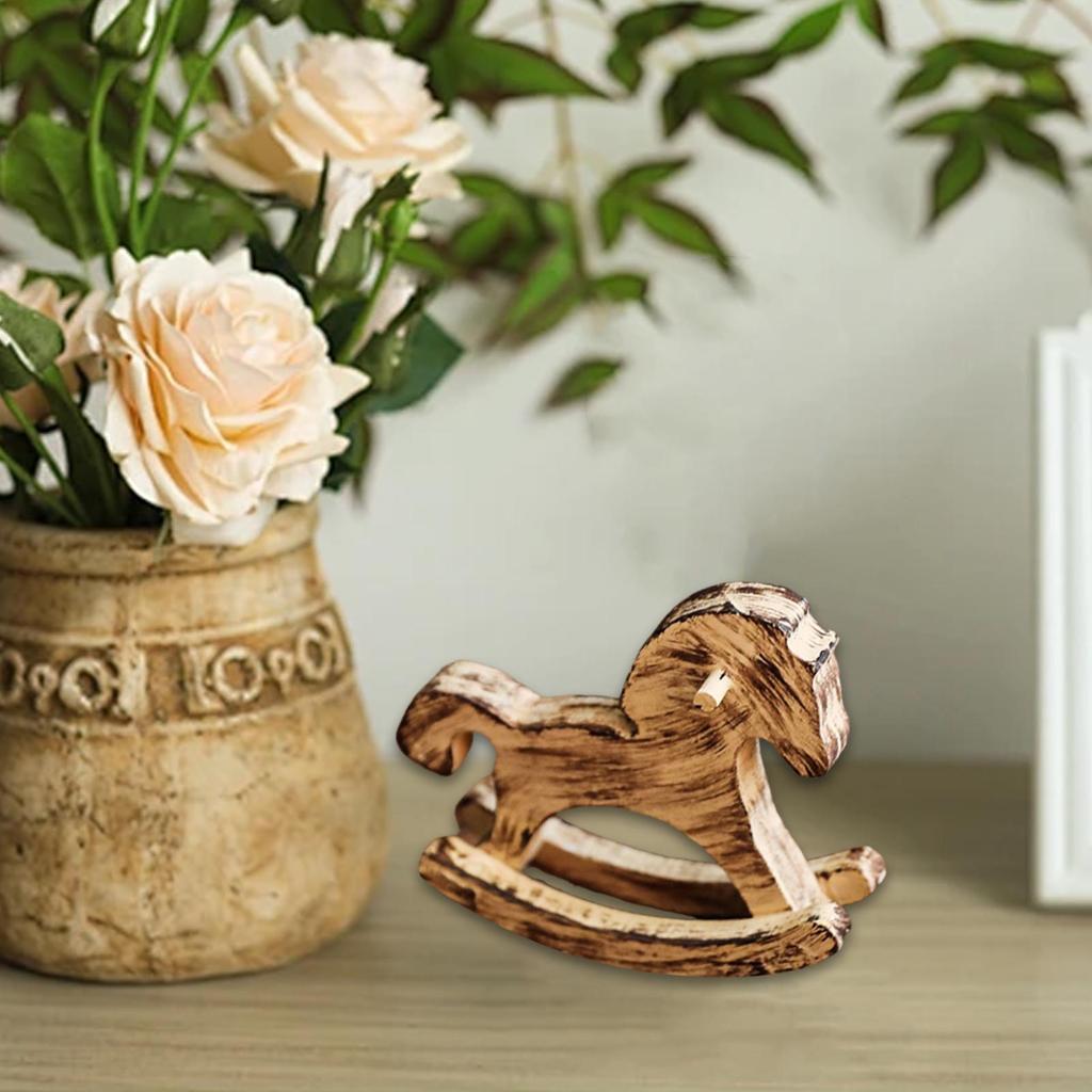 Wooden Rocking Horse Table Decoration Centerpiece Ornament Art Furnishing Craft Rocking Horses Figurine Collectible Home Decor