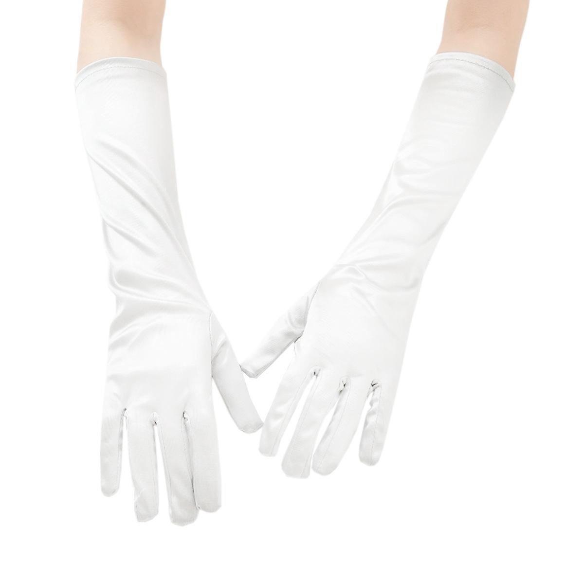 

1 пара эластичных атласных женских сексуальных перчаток, подходящих для вечеров, гала-мероприятий, выступлений, свадебных и праздничных нарядов one-size белый