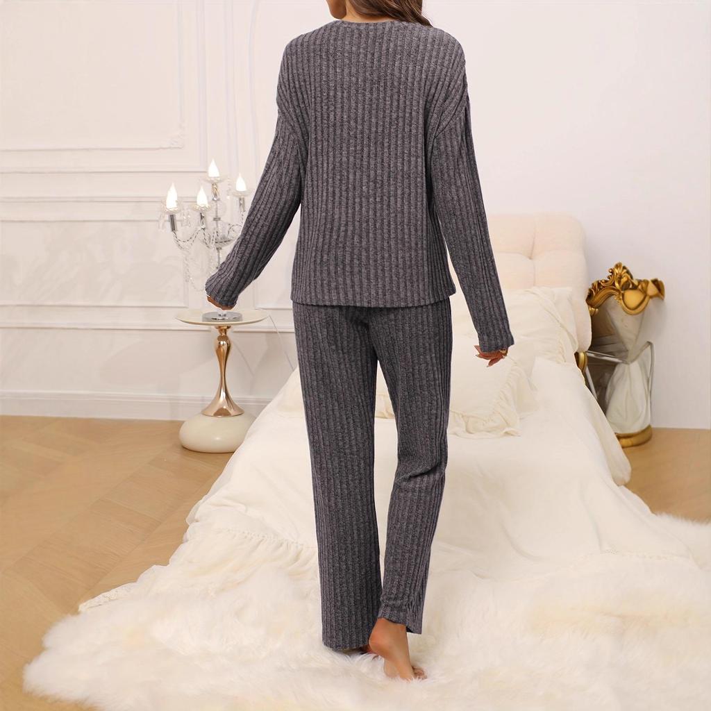 European & American Women's Thick Warm Long Sleeve Pajama Set – Wearable Outdoors, Includes Autumn Top & Pants Two-Piece