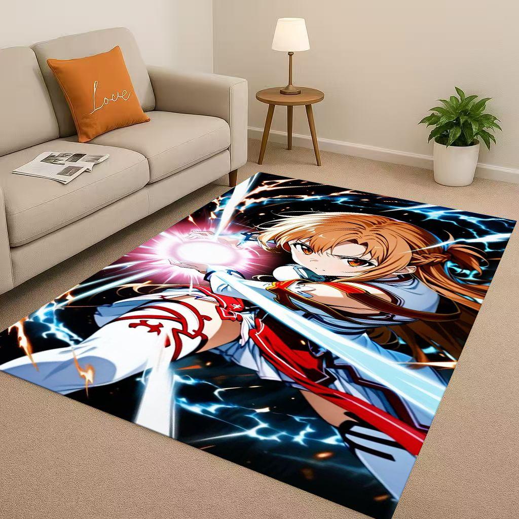 3D Sword Art Online SAO Cartoon Kirito Yuuki Asuna Living Room Non-Slip Area Rug Soft Carpet for Bedroom Sofa,Home Decor Doormat