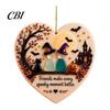 Lasting Friendship Souvenirs Heart-Shaped Sea Glass Art Ornament, 2D Flat Heart Year Round Inspired Ornaments Keepsake, Halloween Pumpkin Black