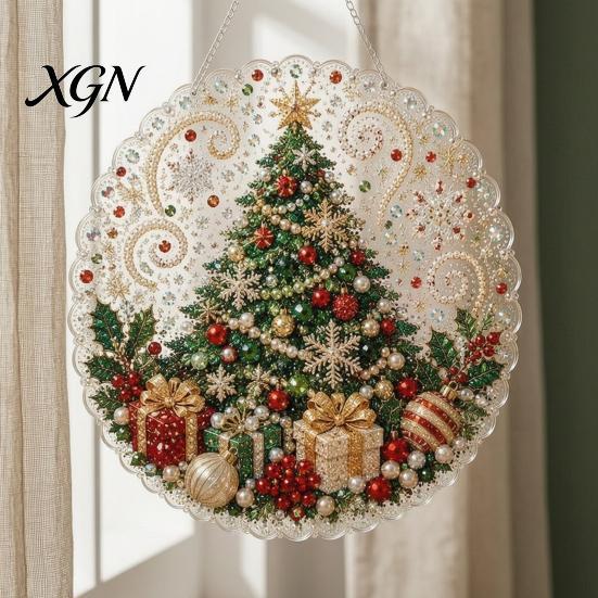 Kit di Creazione per Principianti, Kit Pittura Suncatcher con Perle Finte di Natale, Set Artistico Fai-da-te con Perline 3D di Babbo Natale Pupazzo di Neve Albero, Decorazione Fatta a Mano