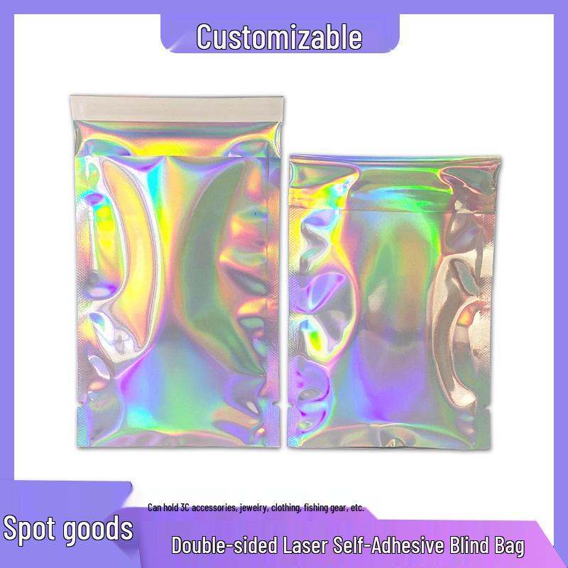 Разноцветные самоклеящиеся лазерные пакеты для украшений и упаковки со стикерами 6x10+2cm Laser Extra Thick