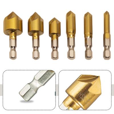 6 STÜCKE 5-Flöten-Anfaswerkzeug 6-19 mm 90-Grad-Senkerbohrer-Set Bohren für Holz, Metall, Holzbearbeitungswerkzeug, Lochöffner