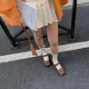2025 Korean Version of Square Head Soft Sole Splicing Velcro with Mary Jane Thick Heel Single Shoes Versatile Small Leather Shoes Women