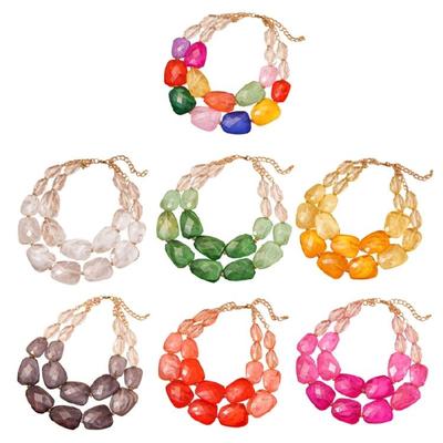 Künstlerische Acryl-Perlenkette für Damen, zweilagig, böhmischer Urlaubs-Schmuck, handgefertigte Schlüsselbein-Kette