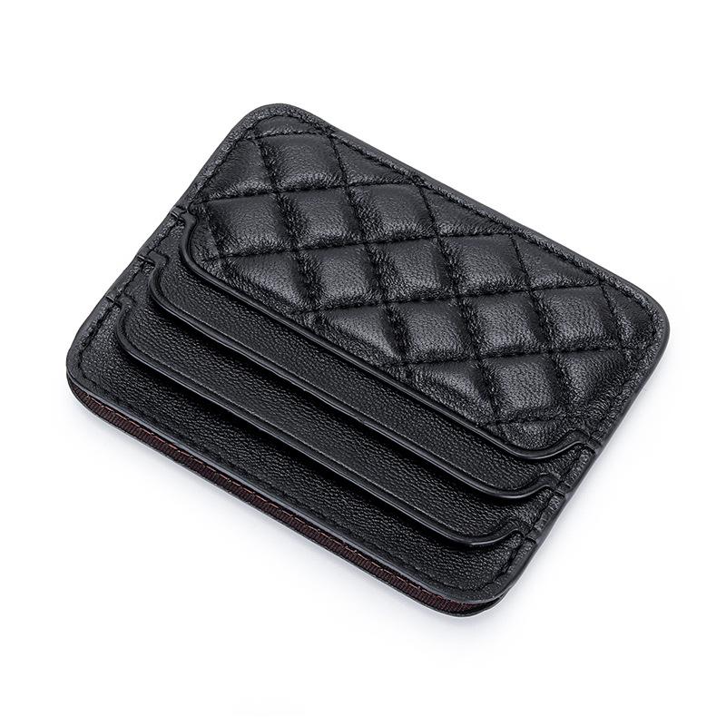 Small Card Bag Women's Sheepskin Embroidered Diamond-grid ID Candy Color Mini Multi-card Holder Genuine Leather Change Purse
