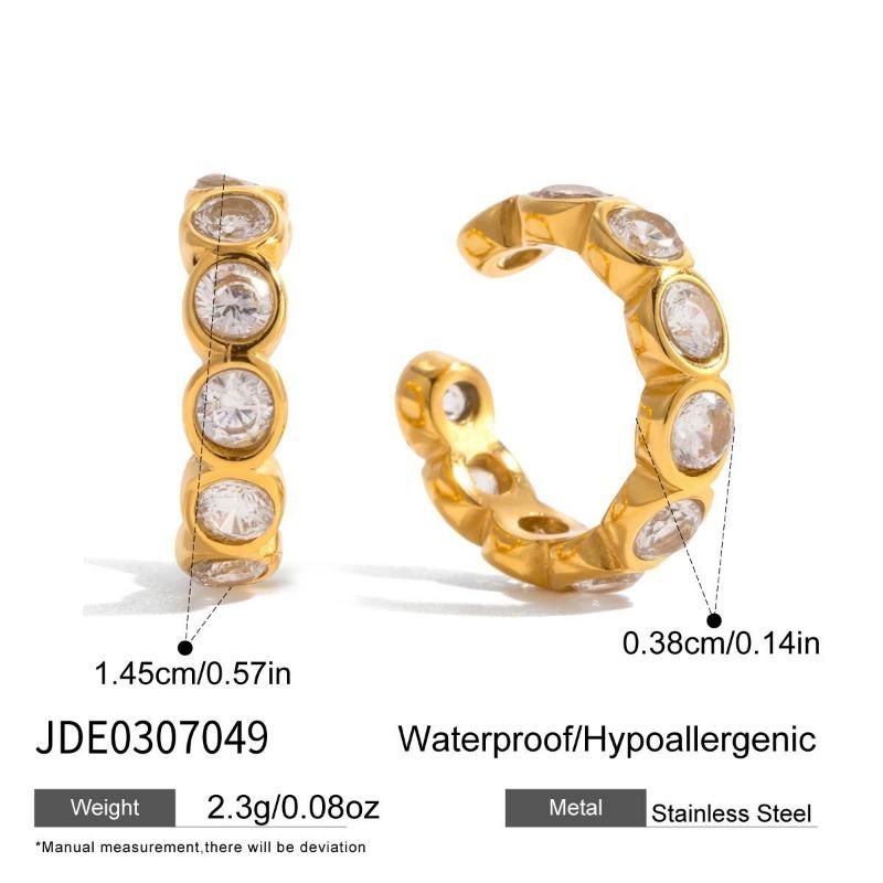 Stainless Steel Ear Clips, Women's Non-pierced Zirconia Earrings, Luxurious and High-end Style Earrings for Autumn and Winter.