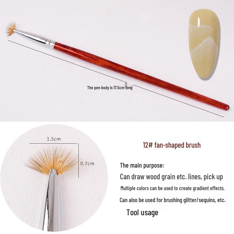 Wooden Handle Nail Art Pen Set - Brushes for Salons, Liner, Round Head, Gel Polish, Carving, Gradient, Smudge.
