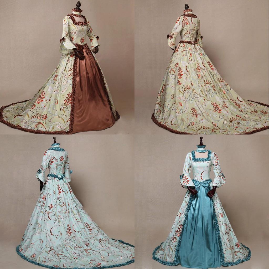 Ages Long Middle Sleeved Printed Dress Large Flared Sleeve Square Neckline Skirt