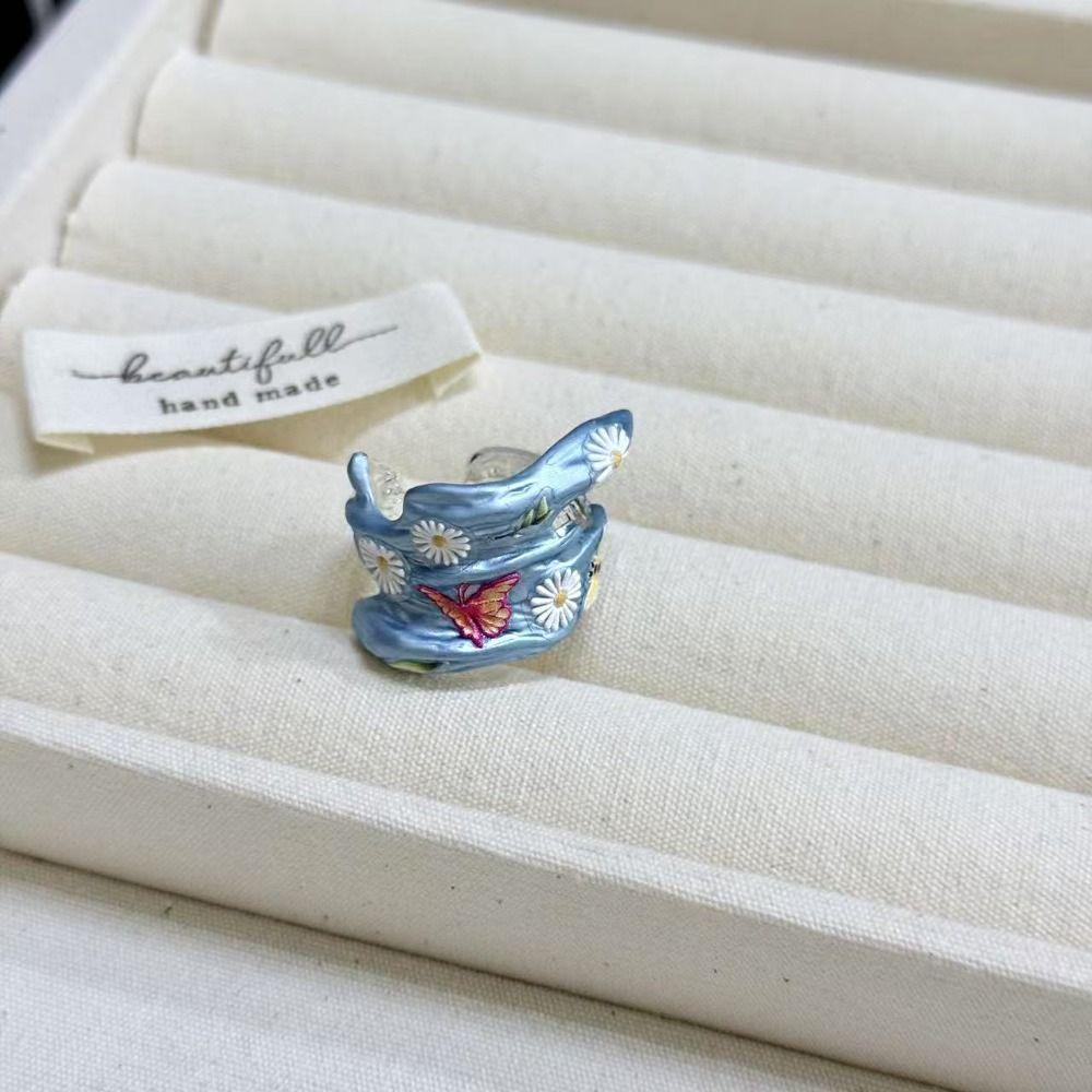 Daisy Enamel Flower Ring Open Ring Irregular Enamel Ring Cute Heart Ring  Women