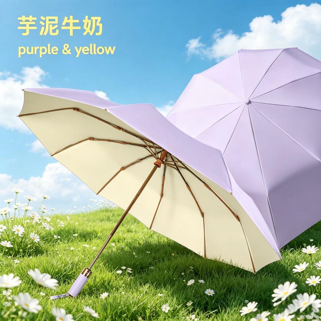 Simple Sun Umbrella, Automatic High-value Color Glue, Weather and Rain Shading, Portable Anti-ultraviolet Women's Folding Umbrella