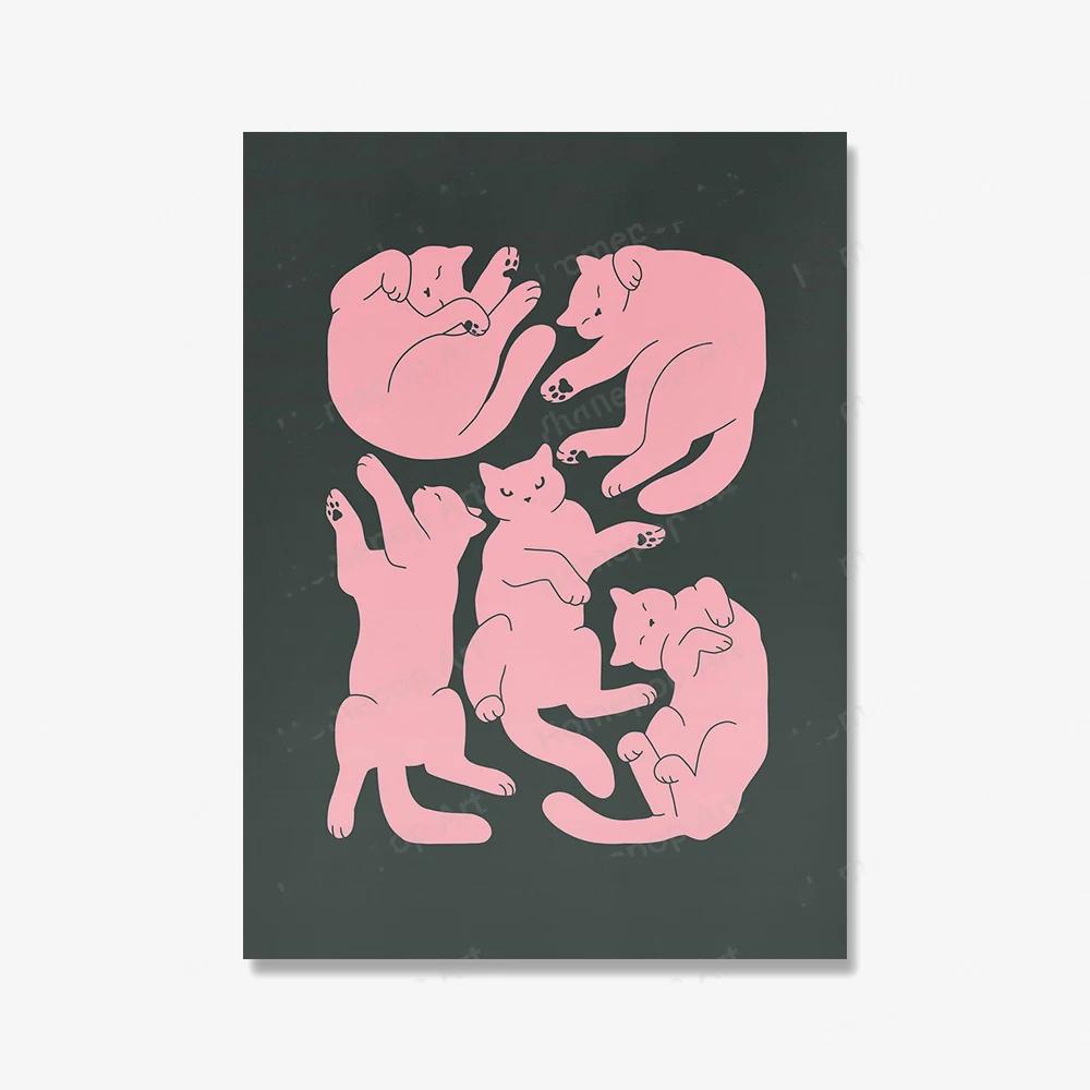 

Минимальный сонный котенок, абстрактная живопись, мультяшный постер с животными и принтом, настенная картина, украшение для детской комнаты, кухни, дома 21x30cm No Framed