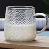 Colored Handle Hammered Glass Cup - Single Layer, Heat-Resistant, Transparent for Water, Milk, or Tea