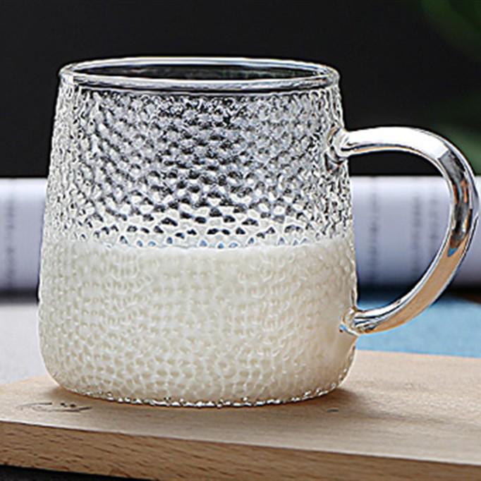 Colored Handle Hammered Glass Cup - Single Layer, Heat-Resistant, Transparent for Water, Milk, or Tea