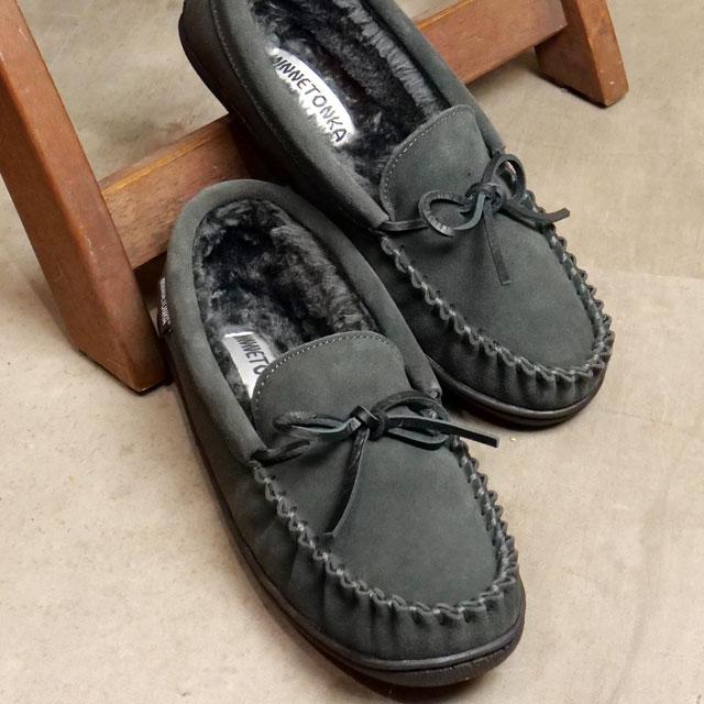 MINNETONKA Flat Shoes Cadence 40604 FW24 Womens Fur Moccasin Japan Exclusive Charcoal Authorized Retailer
