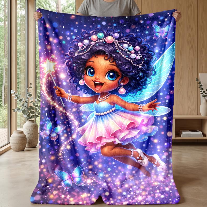 Fairy with Butterfly and Heart Theme Blanket Lightweight Warm Flannel Blanket Decorative Throw Blanket for Home Decoration