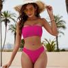 Women's Two Piece Bikini Swimsuit Ribbed Bandeau Top High Cut Bottom Sporty Style Swimwear for Beach Pool