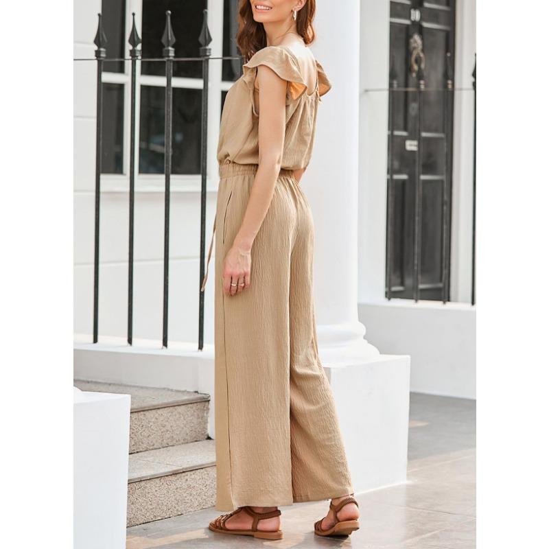 YYFS Moda dame ocazional vară primăvară imprimeu culoare uni fără mâneci decolteu pantaloni cu talie înaltă salopete și salopete