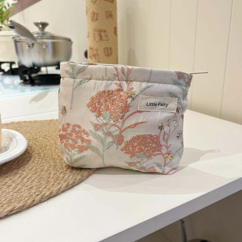 Pink Floral Makeup Bag: Women's Portable, Large Capacity, Small Size Travel Toiletry and Skincare Storage Bag