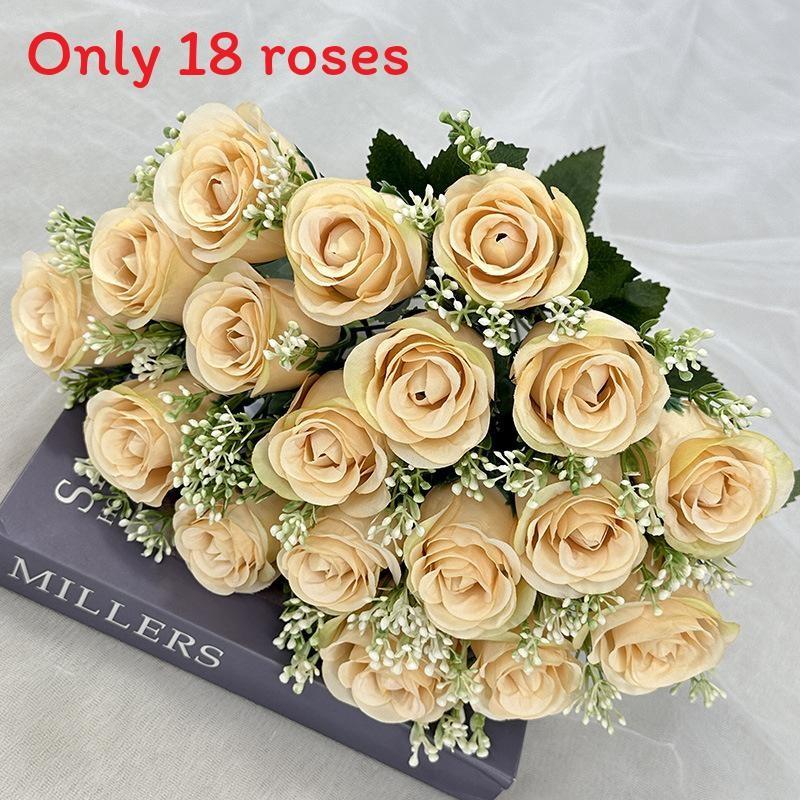 18 Heads Artificial Rose Flower Cluster For Hotel Lobby And Wedding Celebration