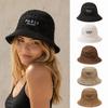 Hollow Crochet Bucket Hat Letter Embroidery Crochet Hat Vintage Fishing Hat  For Women