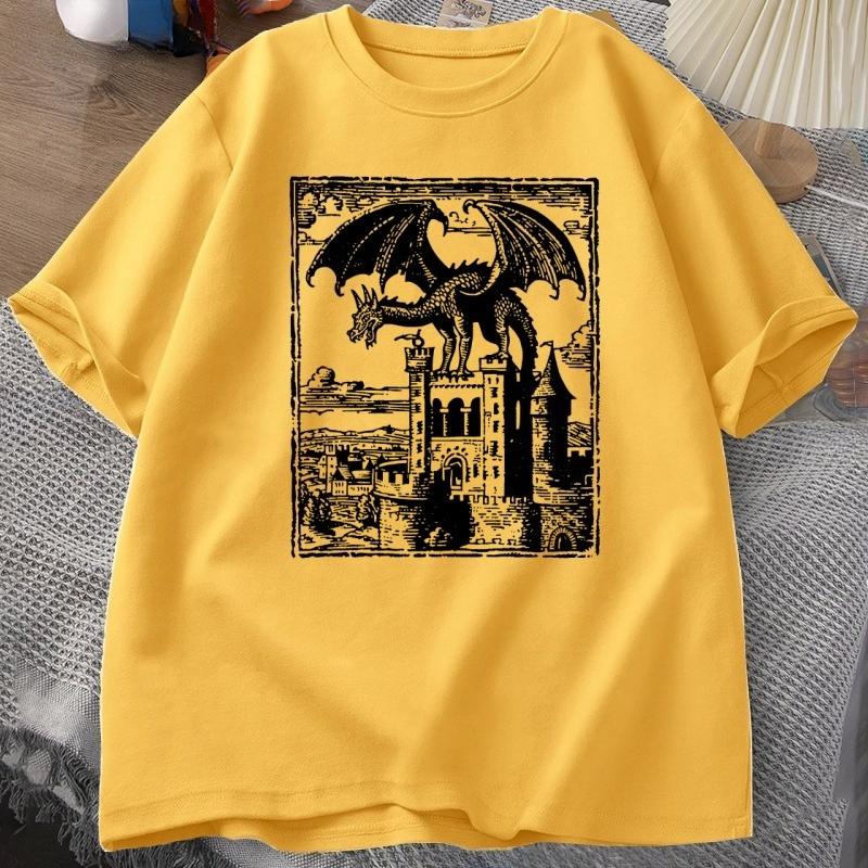 Dragon Vintage Dark Graphic T Shirt 90s Retro Y2k Tshirt Print Oversized Tshirt Women Unisex Short Sleeve Loose Casual Tee Shirt