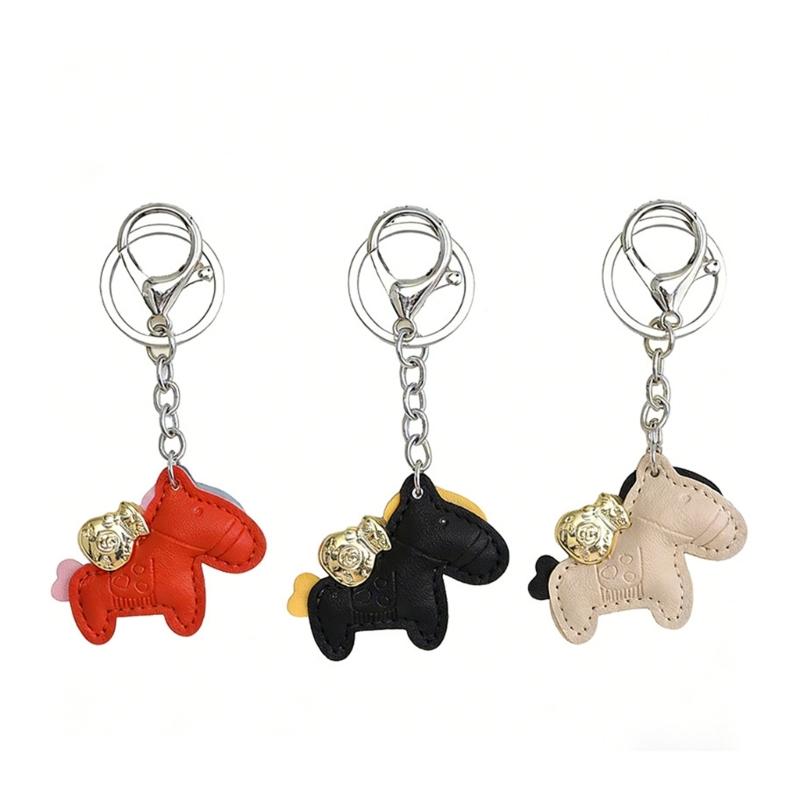 Handcrafted Leather Keychain Symbolizing Good Luck and Prosperity Horse Pendant Key Ring for Couples and Car Owners