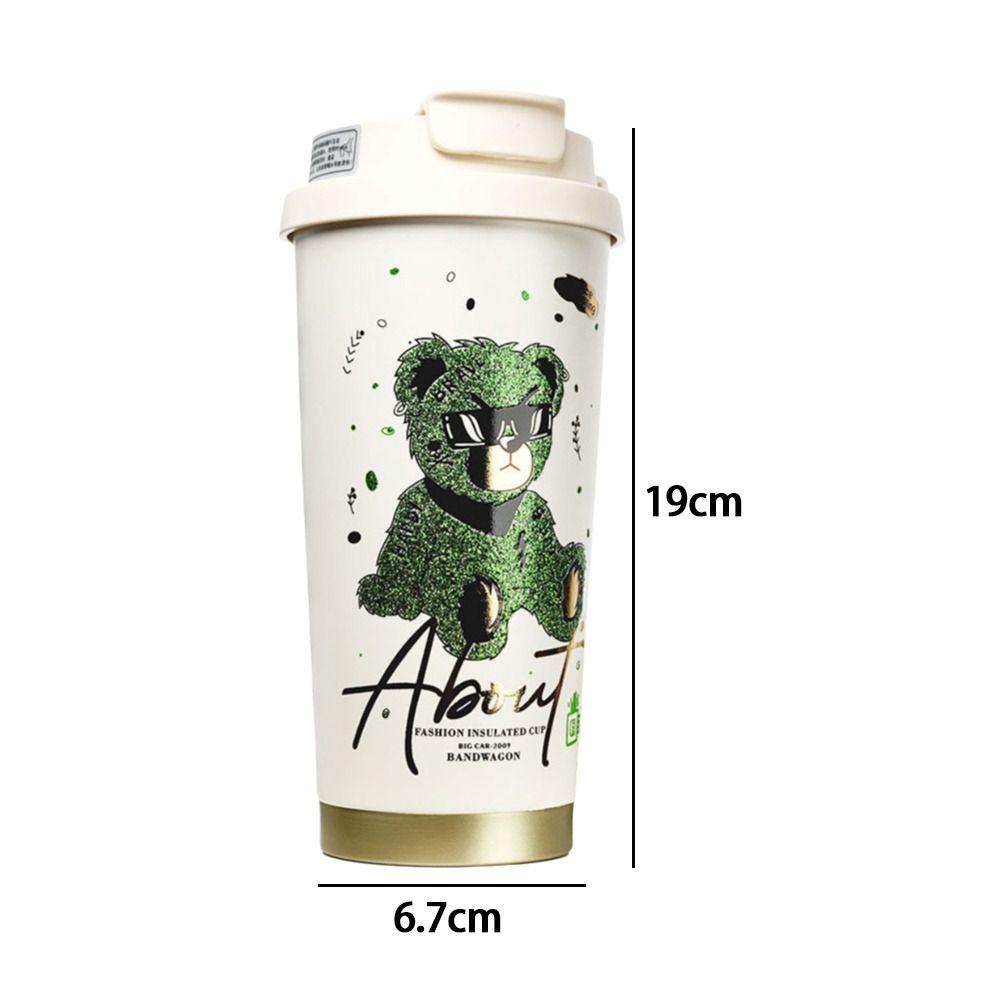 Portable 520ML Straw Cup Cartoon Bear Printed Stainless Steel Insulated Cup Large Capacity with Straw Water Cup