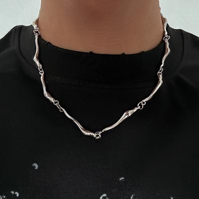 Ingemark Minimalism Irregular Wave Stainless Steel Chain Necklace for Men Goth Adjustable Link Choker Grunge Jewelry On the Neck