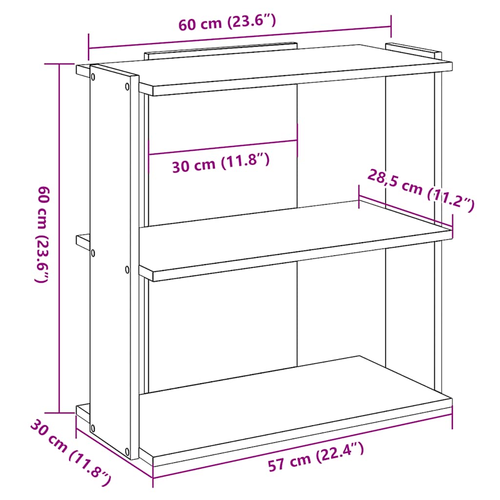 Bookshelf 3 Shelves Black 60 x 30 x 60 cm Engineered Wood
