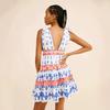 European and American Style Sweet Contrasting Color Printing Suspender Dress Strap Waist Thin Holiday Style V-neck Short Cake Skirt