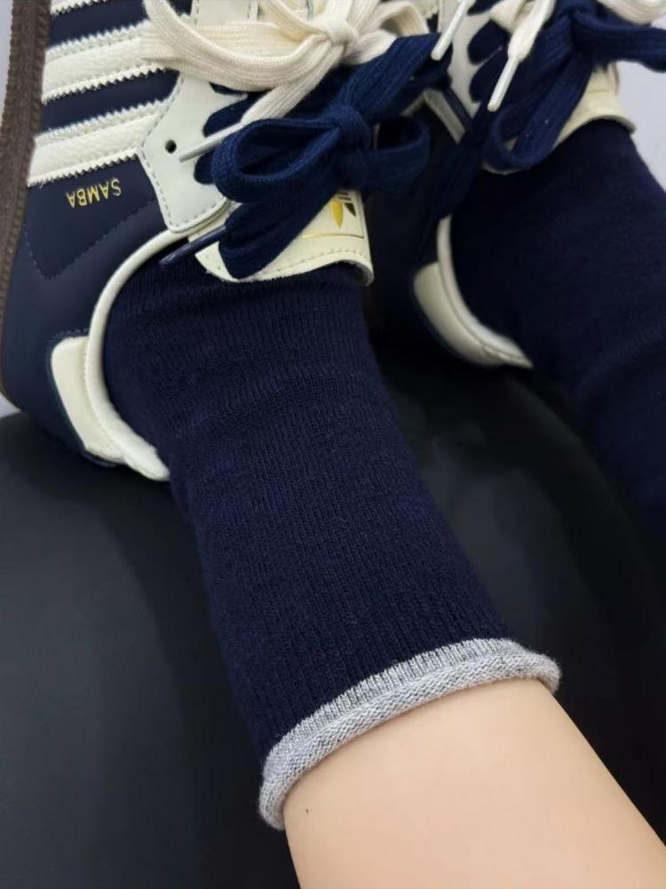 Szare Skarpetki Sezonowe Czysta Bawełna Skarpetki do Połowy Łydki Pogrubione Ciepłe Wełniane Podkolanówki Podwinięty Obszyty Ściągacz Skarpetki na Zimę