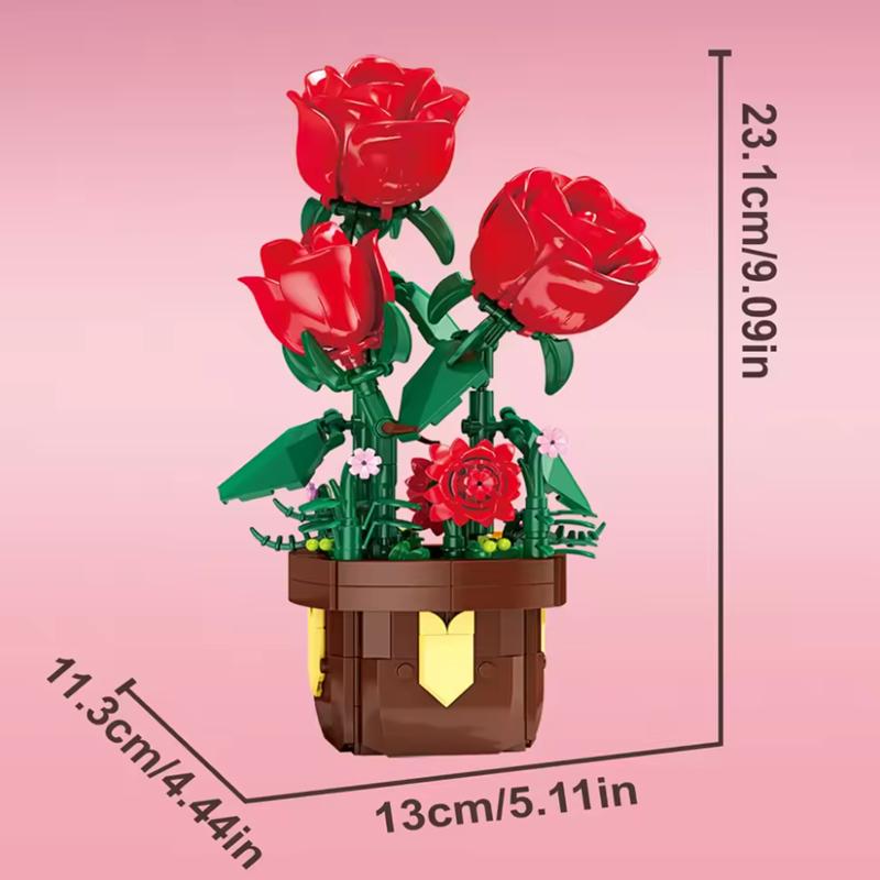 Flower Bouquet Rose Phalaenopsis Lily Sunflower Potted Plant Assembling Brick Model Kids Toys Home Decoration Collection Gift