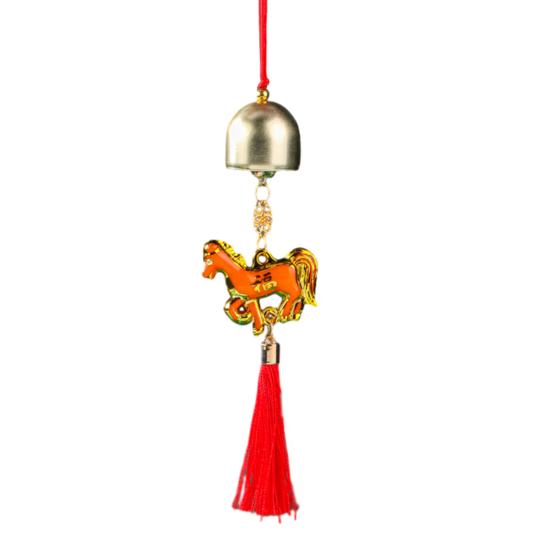 Chinese New Year Horse Pendant 2026 Feng Shui Zodiac Animal Charm Hanging Tassel Ornament with Bell for Fortune Wealth Success Home Shop Door Window