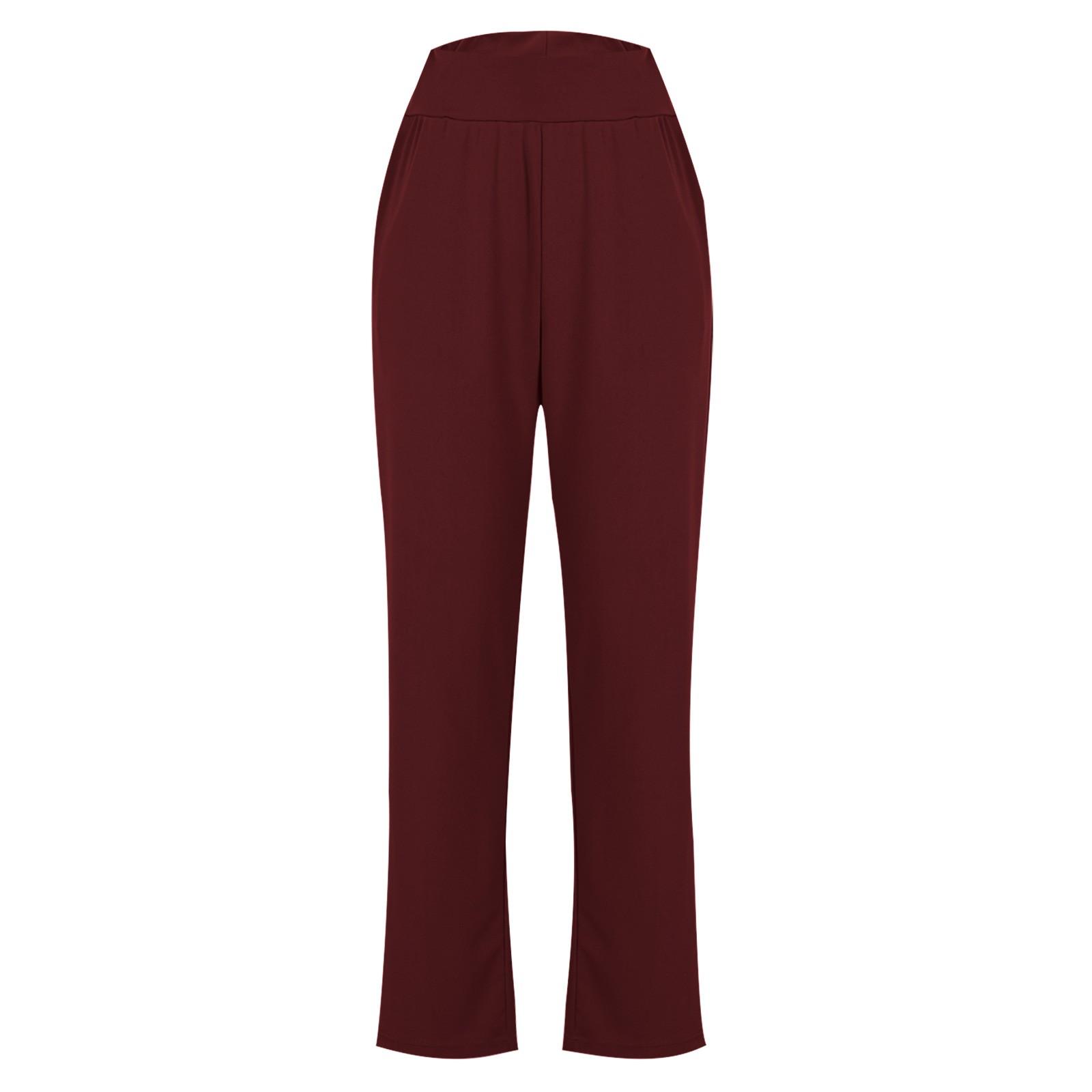 

Женские повседневные однотонные спортивные свободные брюки с карманами и прямыми штанинами XL винный