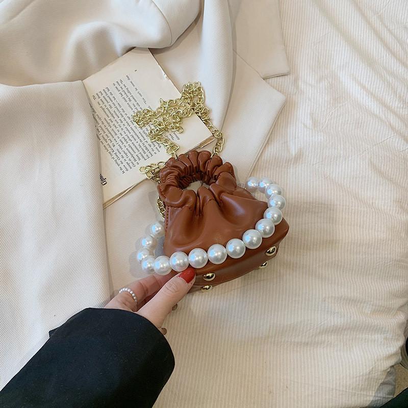 Adorable Korean Style Princess Pearl Handbag For Girls With Charming Chain Strap